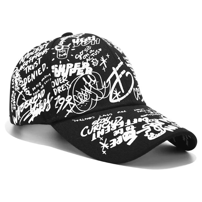 Graffiti Print Baseball Cap Adjustable Curved Brim Urban Streetwear Fashion Hat
