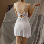 Ethereal White Sheer Mini Nightgown with Open Back and Lace Detailing