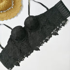 Floral Lace Bustier Top with Embroidered Detailing and Structured Cups