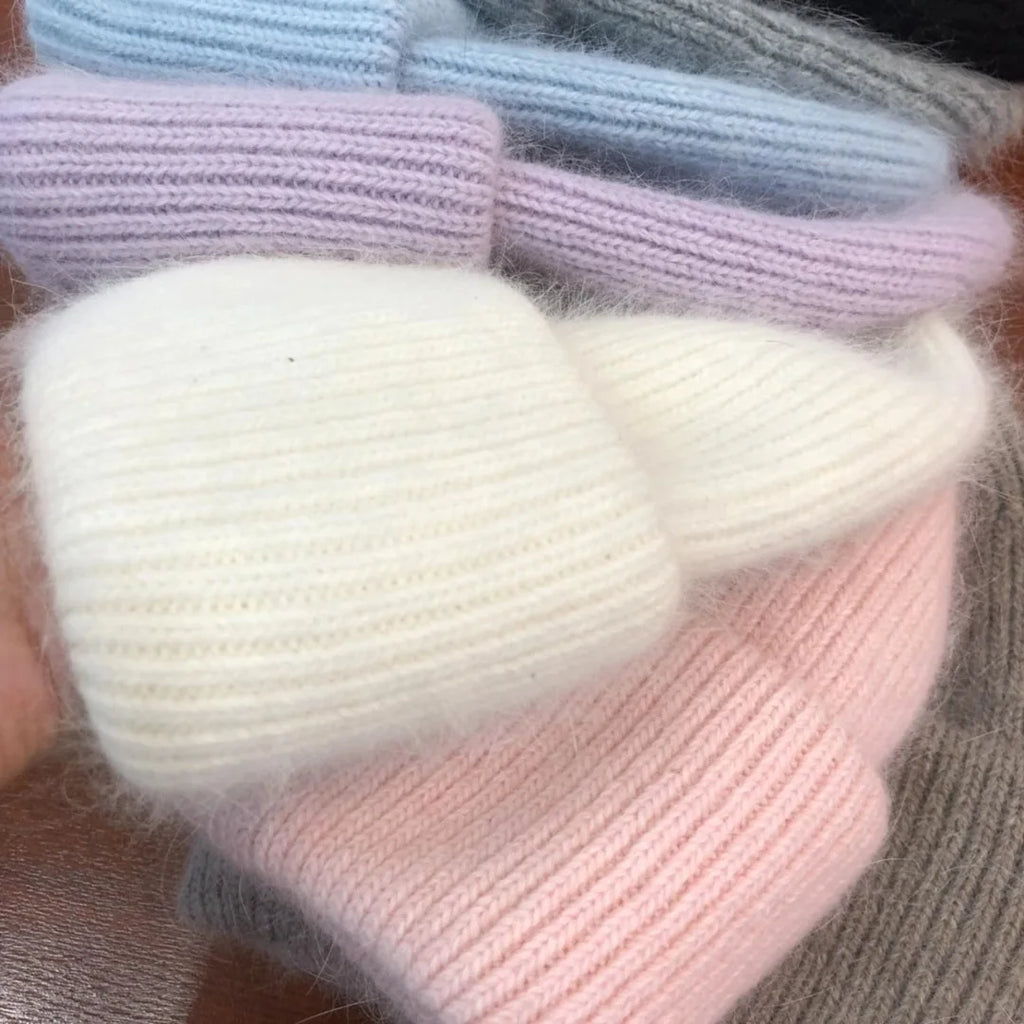Soft Rabbit Fur Blend Acrylic Knit Beanie for Everyday Winter Casual Fashion and Comfort