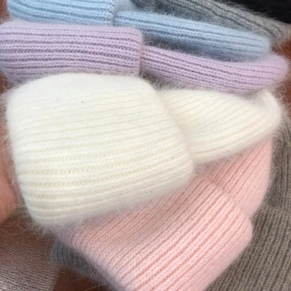 Soft Rabbit Fur Blend Acrylic Knit Beanie for Everyday Winter Casual Fashion and Comfort