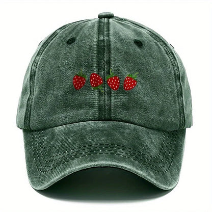 Vintage Washed Baseball Cap Embroidered Fruit Detail Curved Brim Casual Streetwear Hat