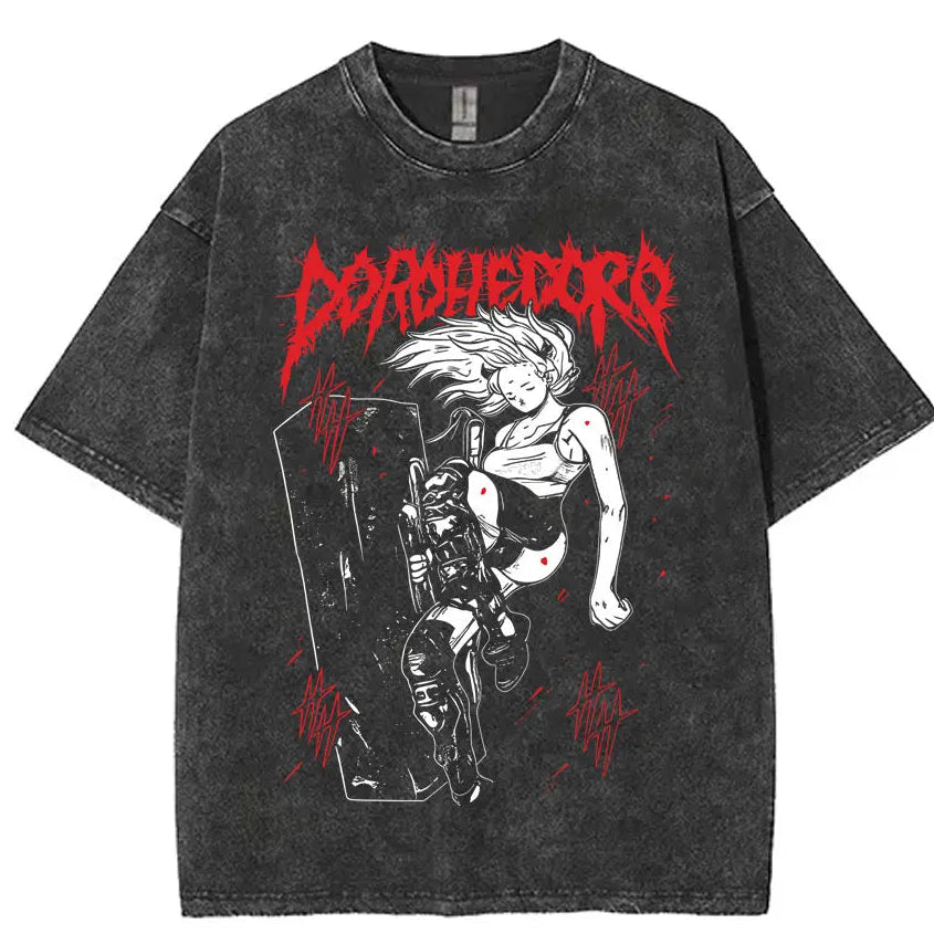 Vintage Anime Goth Horror Streetwear Tee with Distressed Manga Artwork - BigCat Streetwear