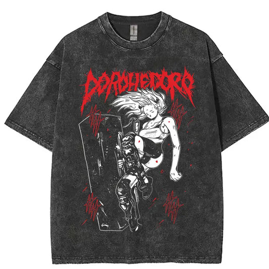 Vintage Anime Goth Horror Streetwear Tee with Distressed Manga Artwork