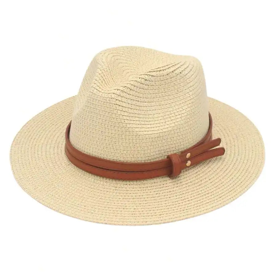 Women's Woven Straw Panama Sun Hat with Adjustable Decorative Band for Summer Outdoor Style
