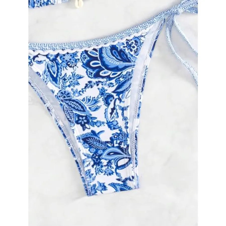 Women's Floral Paisley Halter Bikini Set with Printed Two-Piece Design, Scoop-Inspired Neckline and Coordinated Swim Bottom