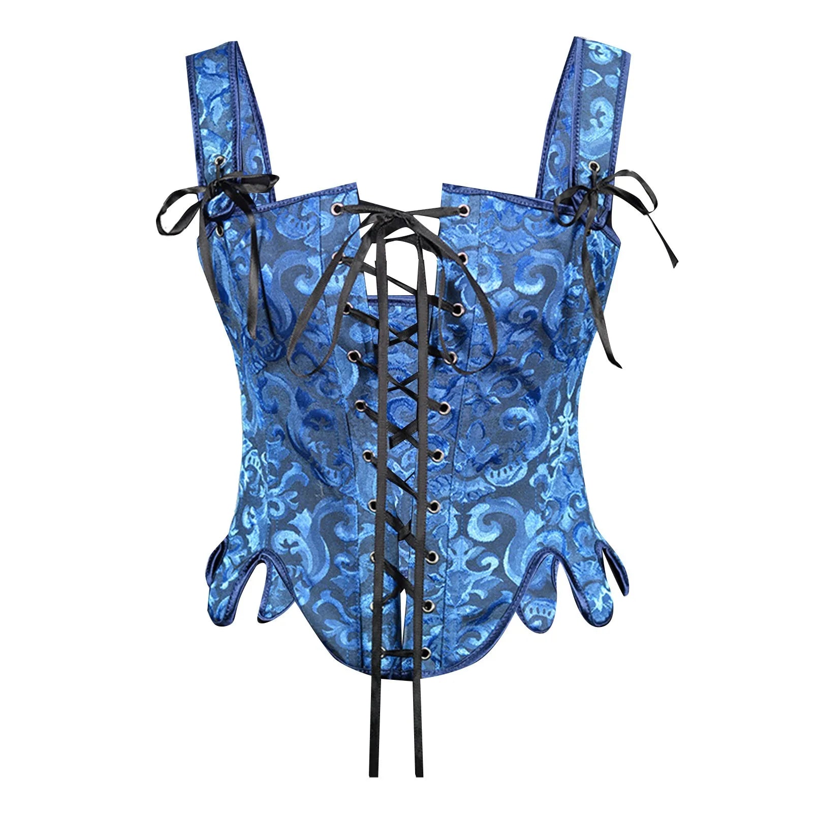 Jacquard Lace-Up Corset Vest with Structured Panels and Vintage-Inspired Design