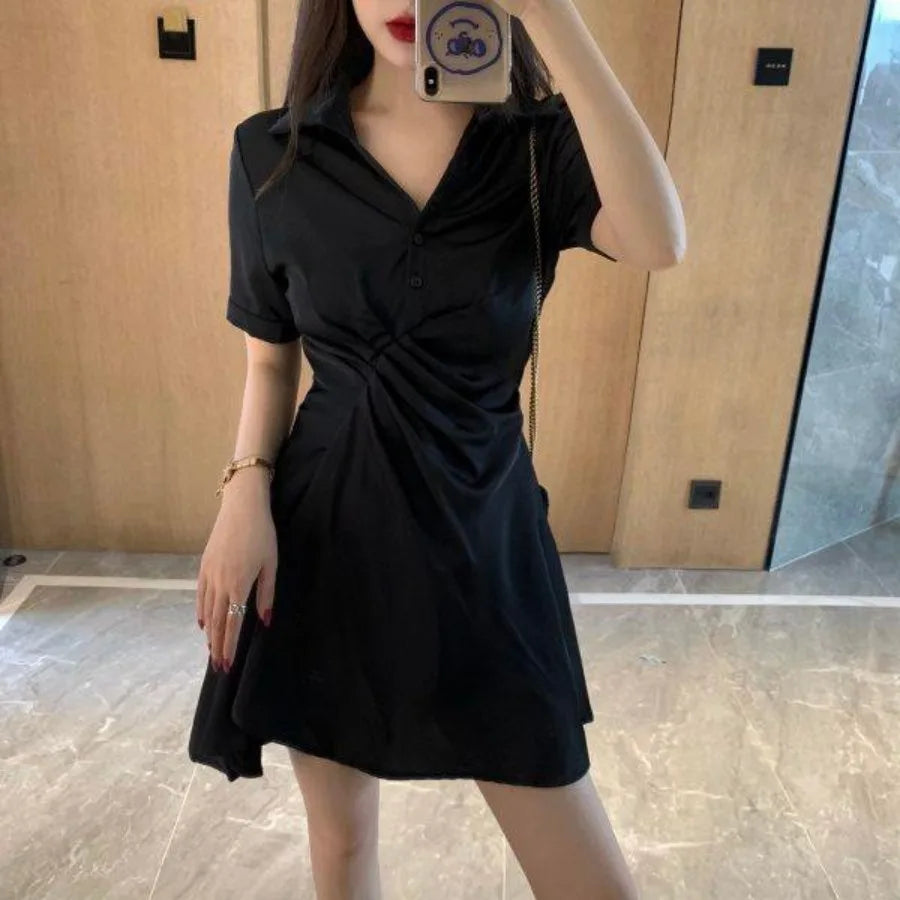 Minimal Gothic Wrap Dress with Japanese Streetwear Aesthetic