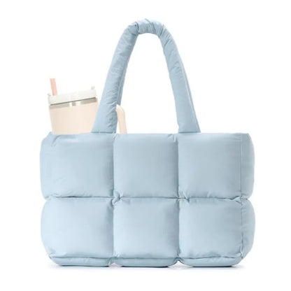 Large Quilted Puffer Tote Shoulder Bag with Utility Storage Compartments