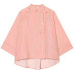 Asymmetrical Button-Front Striped Blouse with Modern Stand Collar