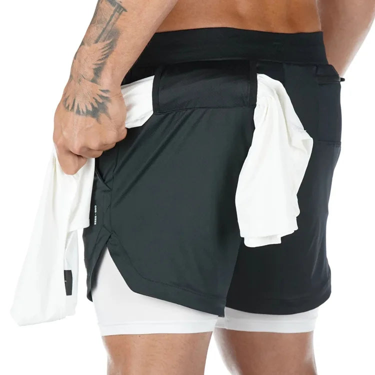 Men's Two Layer Performance Running Shorts with Quick Dry Fabric and Athletic Comfort