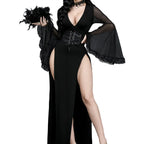 Elegant Split-Leg Gothic Evening Dress with Dark Romantic Alternative Styling