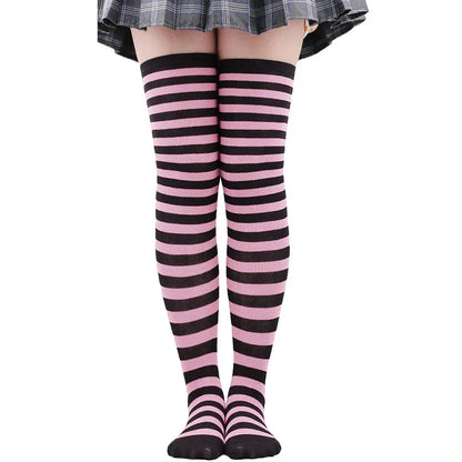 Striped Thigh High Socks with Stretch Knit Construction for Casual Y2K Streetwear Fashion
