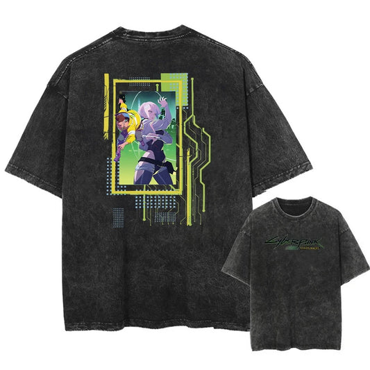 Cyber Anime Oversized Distressed Streetwear Graphic Shirt