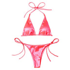 Metallic Satin Halter Bikini Set with High-Cut Bottom, Brazilian-Inspired Silhouette and Shimmering Beachwear Finish