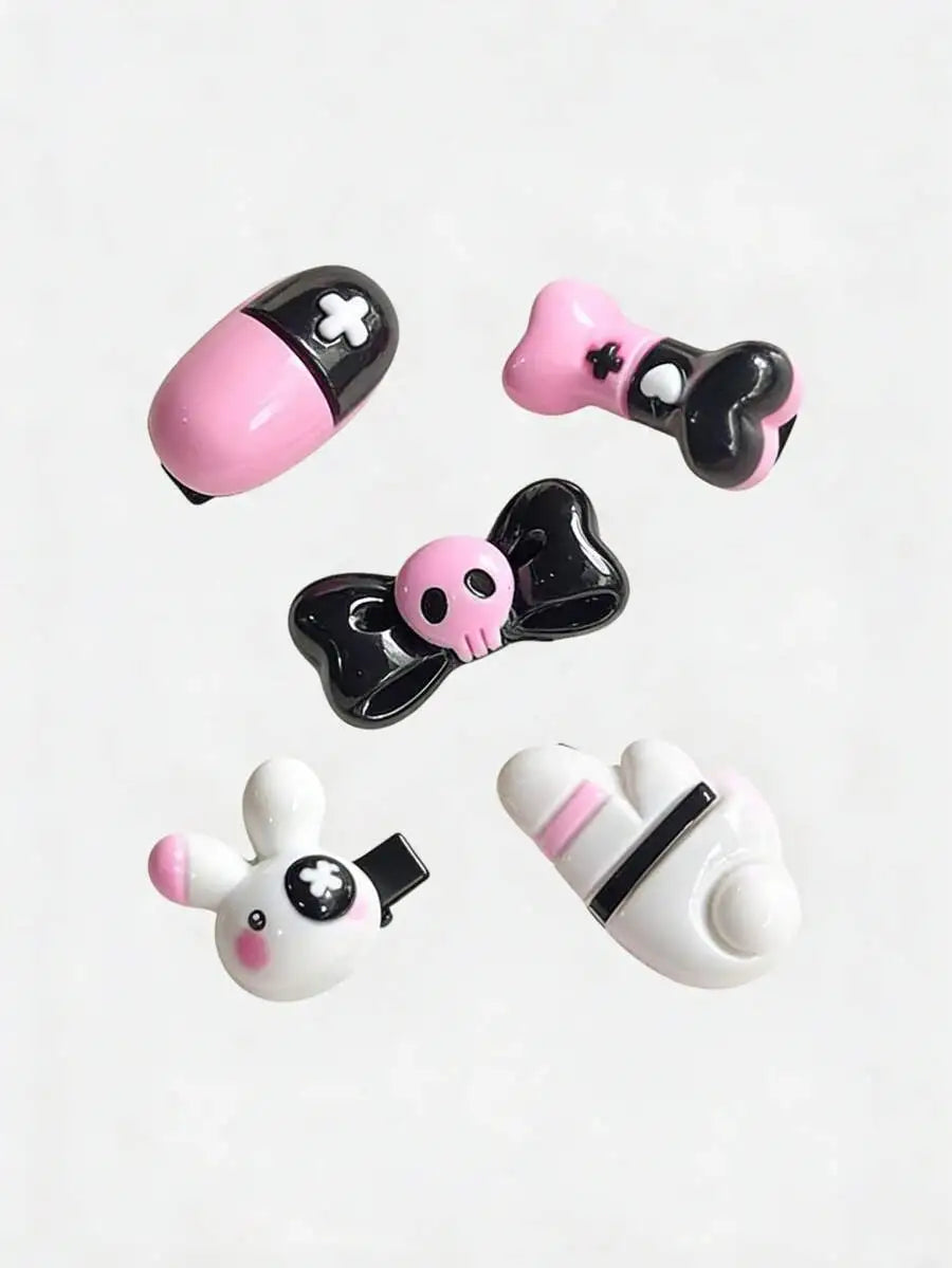 Skull Accent Hair Clip Set Cute Gothic Alternative Fashion Accessories