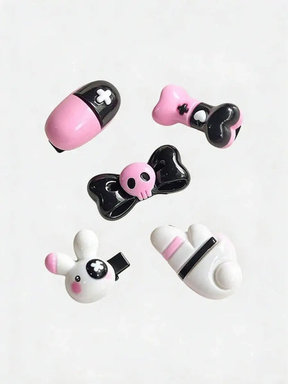 Skull Accent Hair Clip Set Cute Gothic Alternative Fashion Accessories