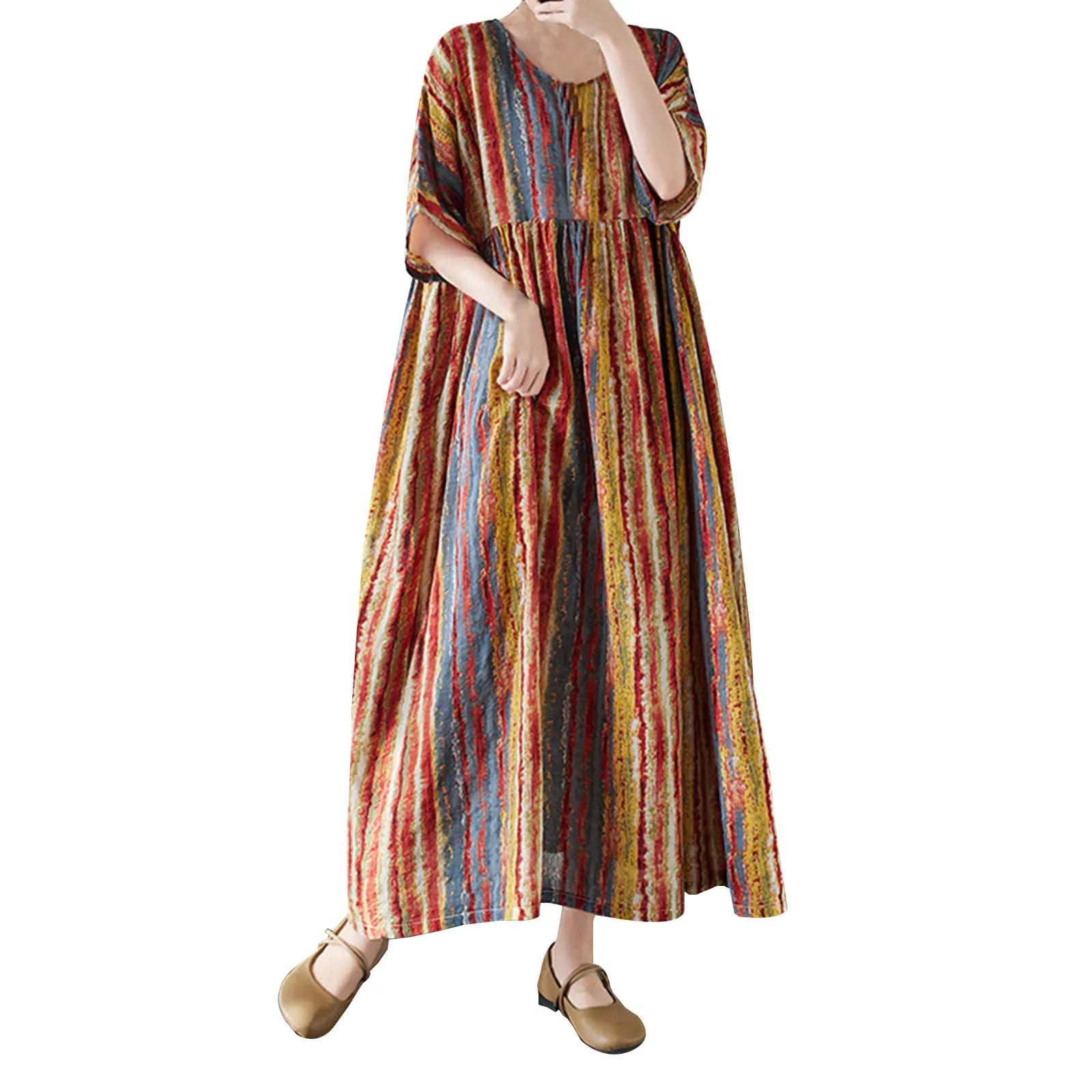 Boho Pleated Maxi Dress with Relaxed Silhouette for Everyday Styling