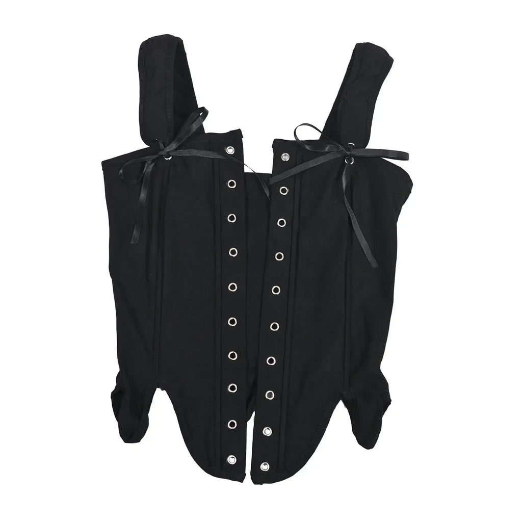 Elegant Beige Lace-Up Corset Top with Adjustable Tie-Shoulder Straps