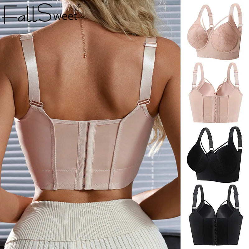 Longline Lace-Trim Underwire Minimizer Bra with Full Back Coverage