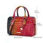 Embossed Top Handle Boston Satchel Bag with Detachable Crossbody Strap