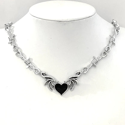 Barbed Heart Charm Choker Necklace for Gothic Y2K and Punk Styling
