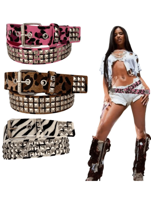 Animal Print Studded Belt for Punk, Y2K and Alternative Fashion