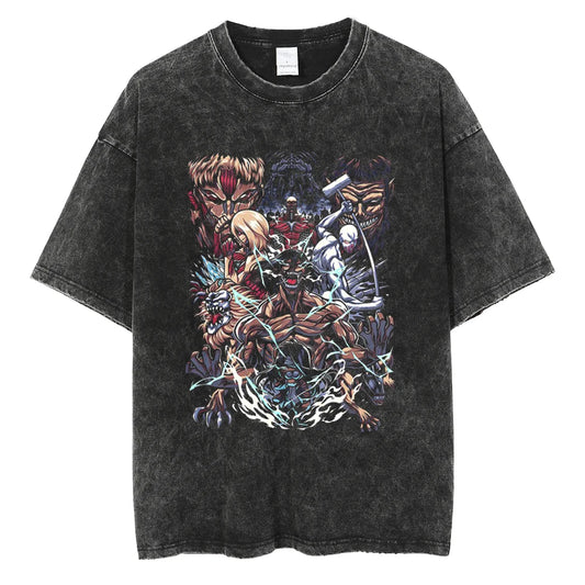 Anime Goth Chaos Graphic Oversized Washed Cotton Streetwear T-Shirt