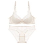 Elegant Scalloped Lace Plunge Bra and Panty Intimates Set