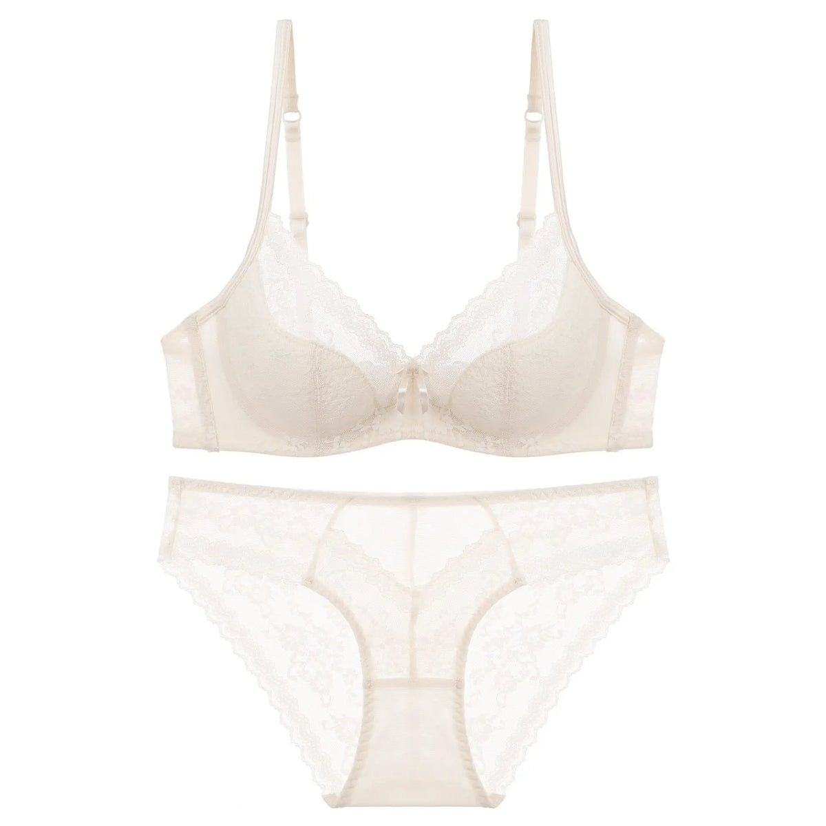 Elegant Scalloped Lace Plunge Bra and Panty Intimates Set