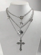 Layered Cross Pendant Necklace Set for Gothic Punk and Alternative Streetwear Fashion Styling