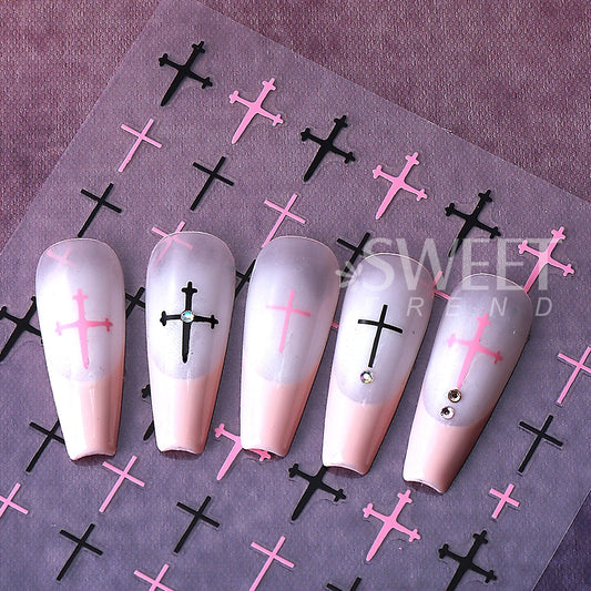 Gothic Cross Nail Art Stickers for Alternative Fashion Manicure Styling