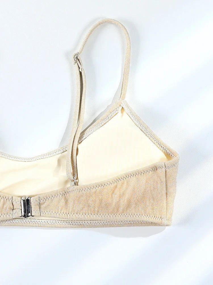 Shimmering Champagne Scoop Neck Bralette Bikini Set