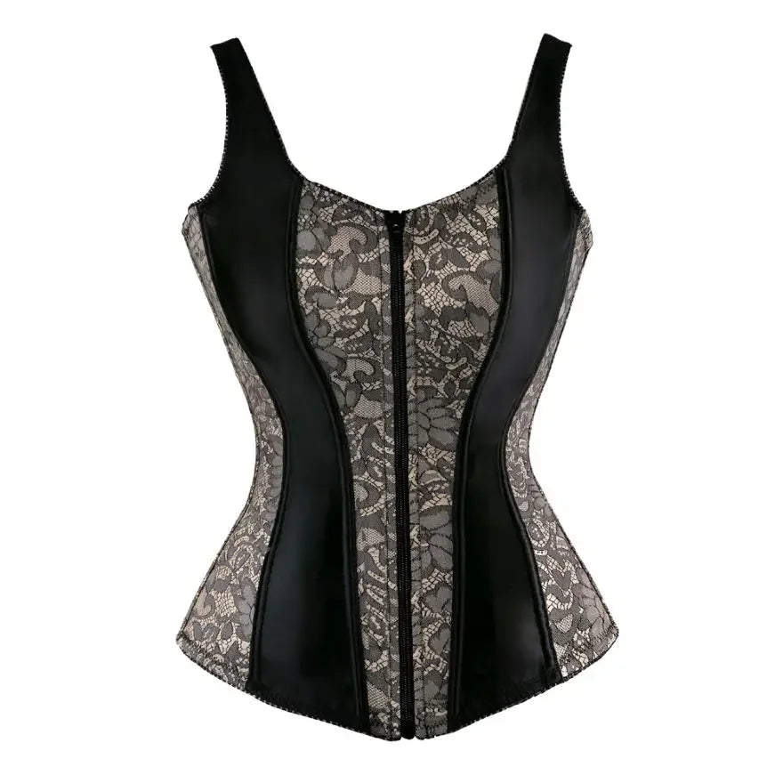 Vintage Floral Tapestry Overbust Corset with Wide Straps and Structured Seaming
