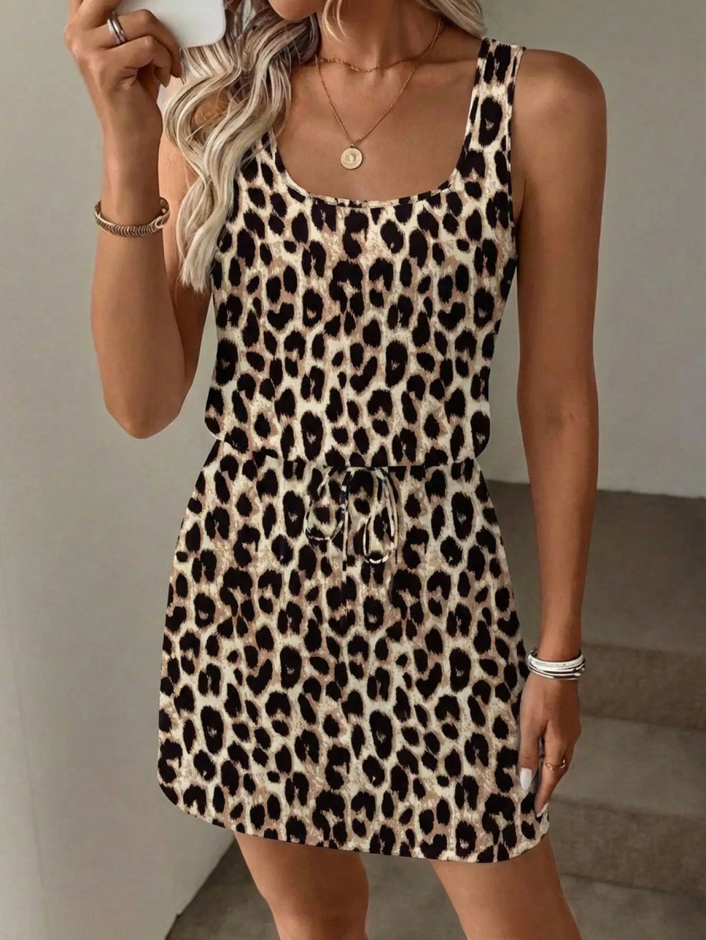 Striped Sleeveless Drawstring Waist Mini Dress with Relaxed Everyday Style