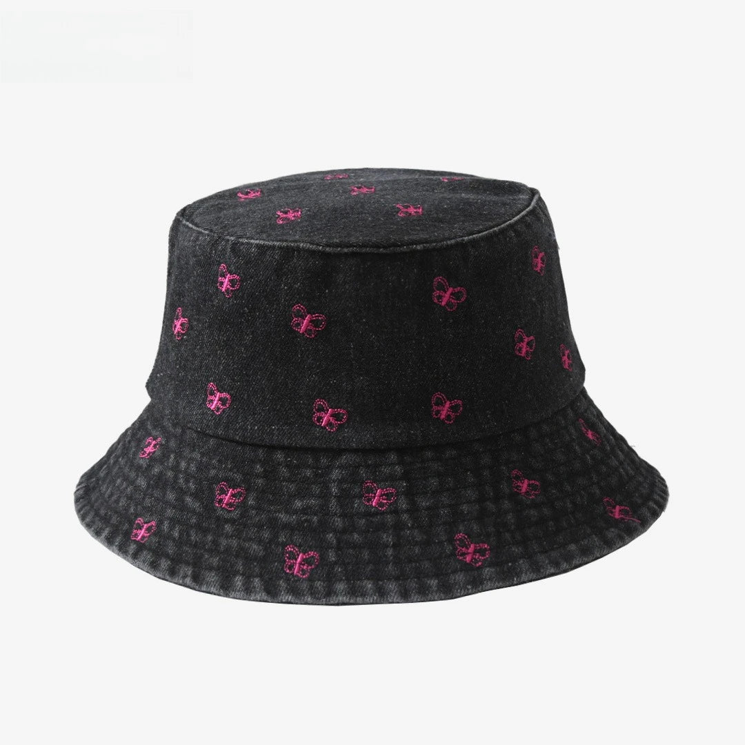 Women's Embroidered Cotton Blend Bucket Hat with Floral Detail for Casual Outdoor Everyday Wear