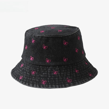 Women's Embroidered Cotton Blend Bucket Hat with Floral Detail for Casual Outdoor Everyday Wear