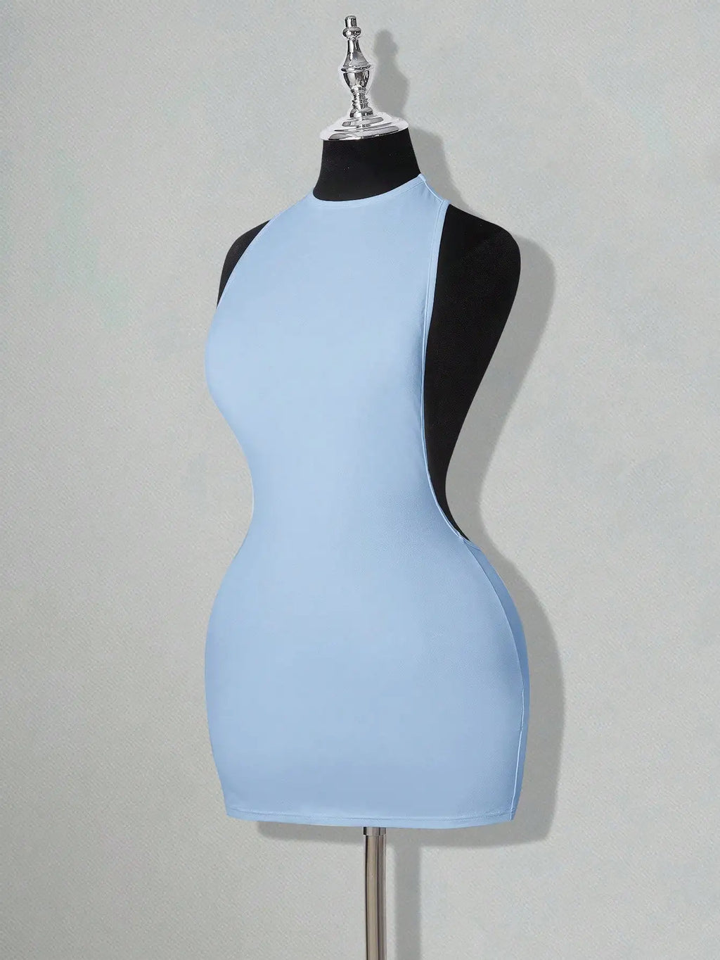 Backless Sleeveless Bodycon Mini Dress with Criss Cross Open Back Detail