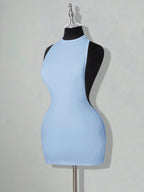 Backless Sleeveless Bodycon Mini Dress with Criss Cross Open Back Detail