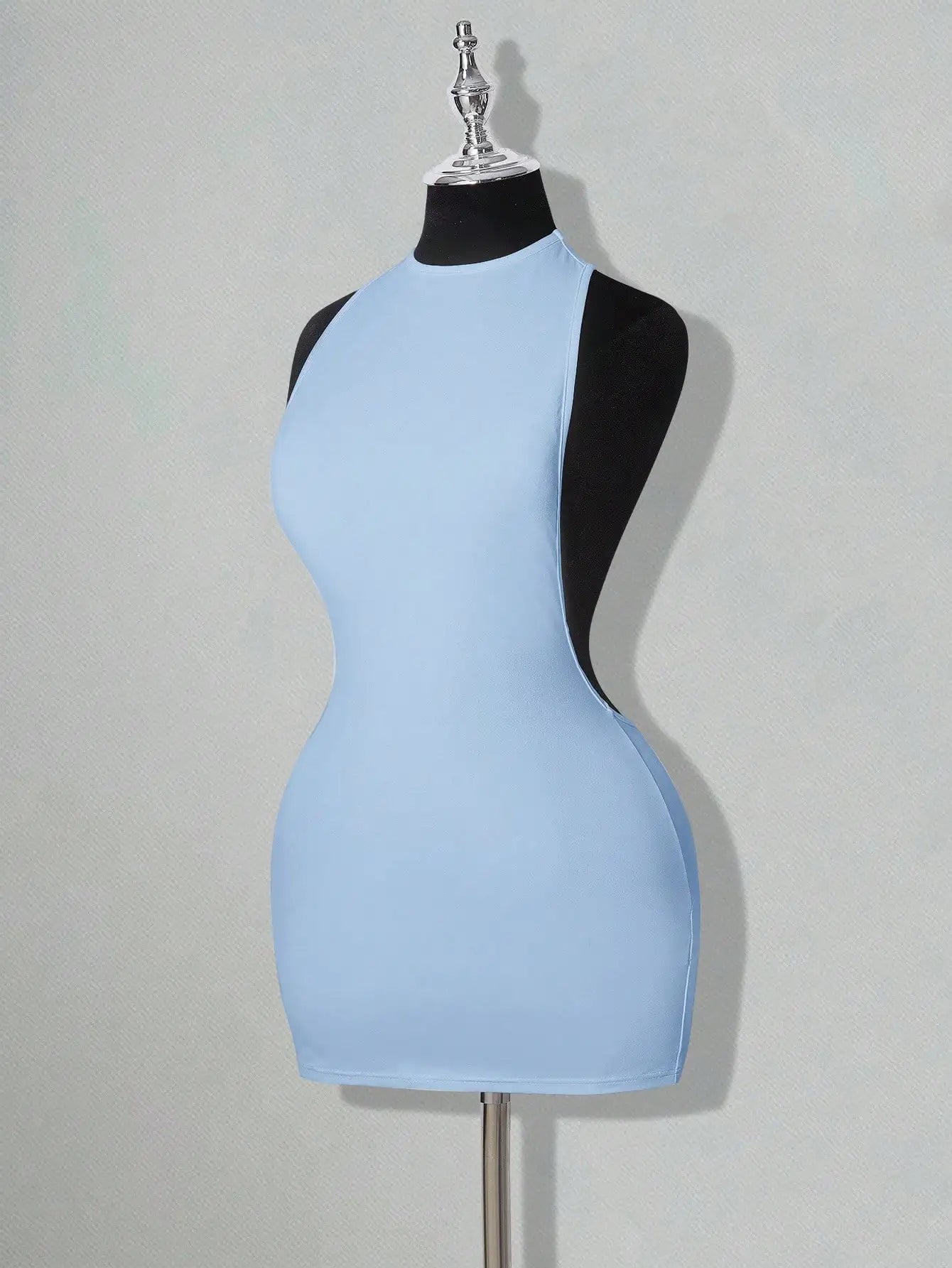 Backless Sleeveless Bodycon Mini Dress with Criss Cross Open Back Detail
