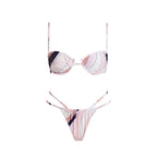 Retro Swirl Print Bandeau Swim Set with Matching Cascading Sarong