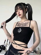 Graphic Square Neck Crop Top with Slim Fit Alternative Streetwear Style