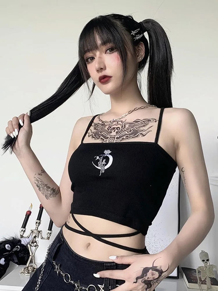 Graphic Square Neck Crop Top with Slim Fit Alternative Streetwear Style
