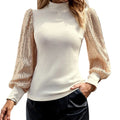 Women's Ribbed Mock Neck Knit Sweater with Slim Fit Patchwork Sleeves