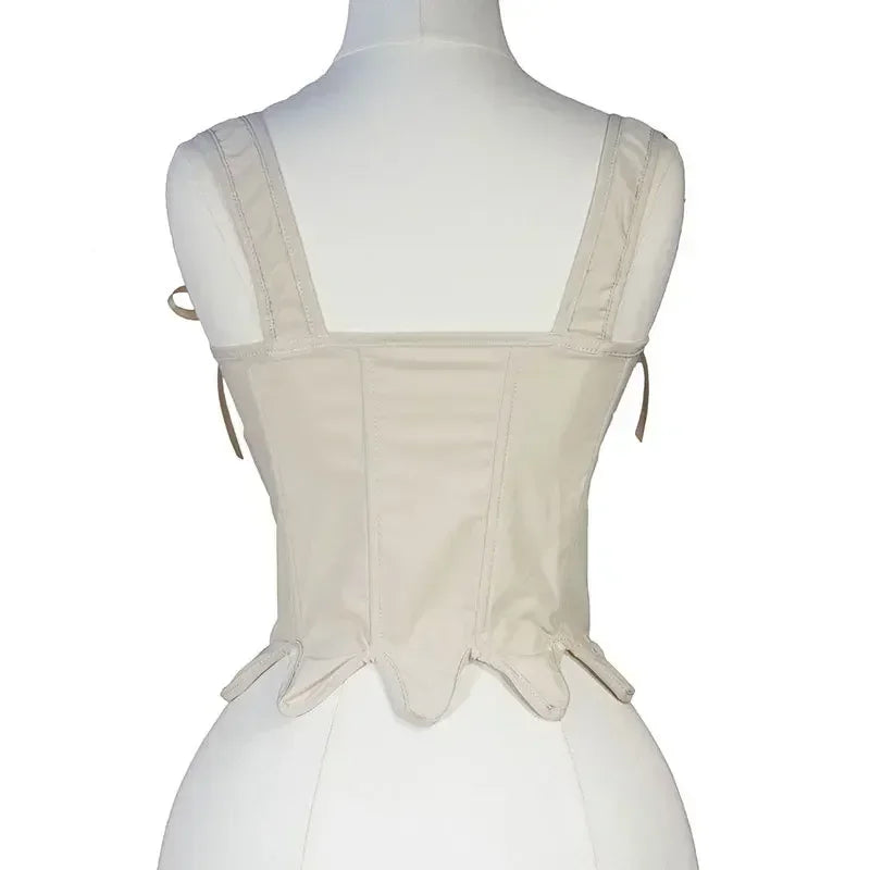 Lace-Up Corset Top with Adjustable Shoulder Ties and Sculpted Bodice