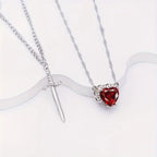 Dark Romantic Heart Pendant Necklace with Layered Chain Alternative Statement Design