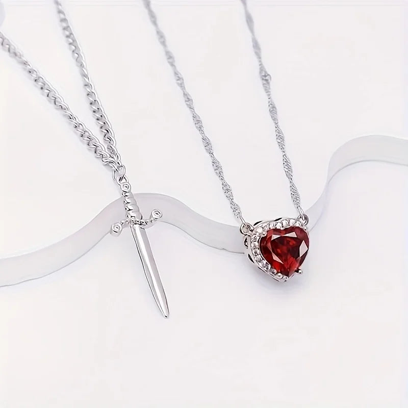 Dark Romantic Heart Pendant Necklace with Layered Chain Alternative Statement Design