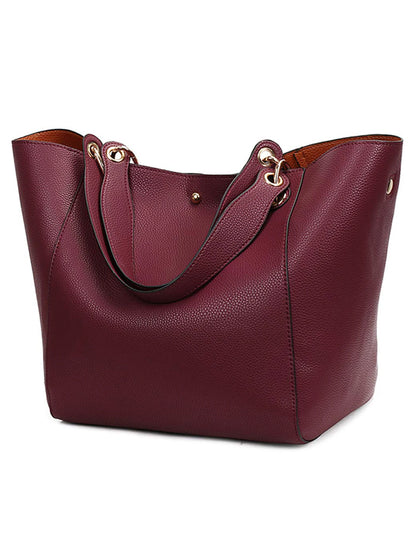 Large Capacity PU Leather Tote Bag with Minimalist Top Handle Design