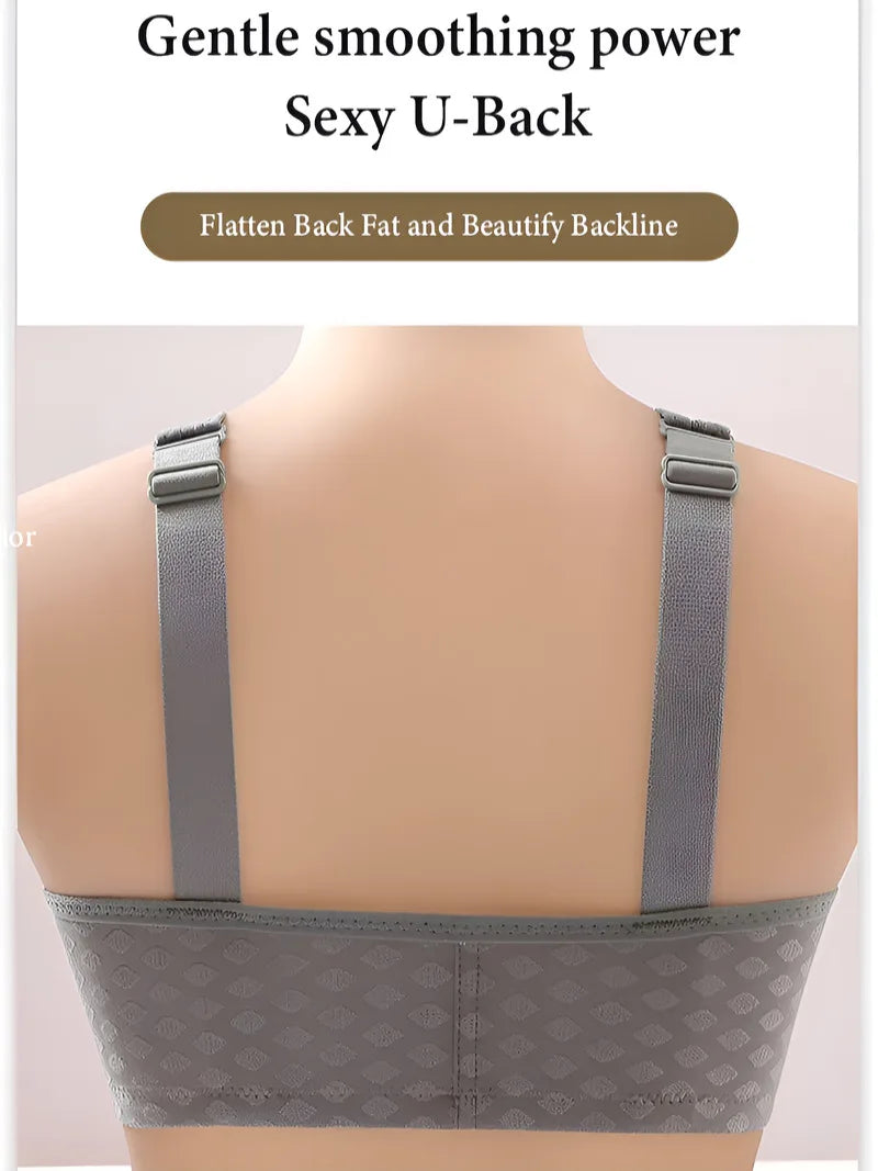 Textured Full-Coverage Front-Closure Bra with Wide Smoothing Straps