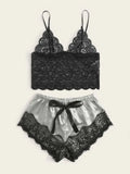 Romantic Sheer Black Lace Bralette and Blush Satin-Finish Shorts Sleep Set